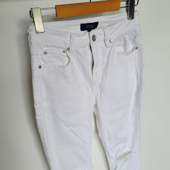 Cavalli Class Distressed Crop Flare Jeans - Picture 8 of 12